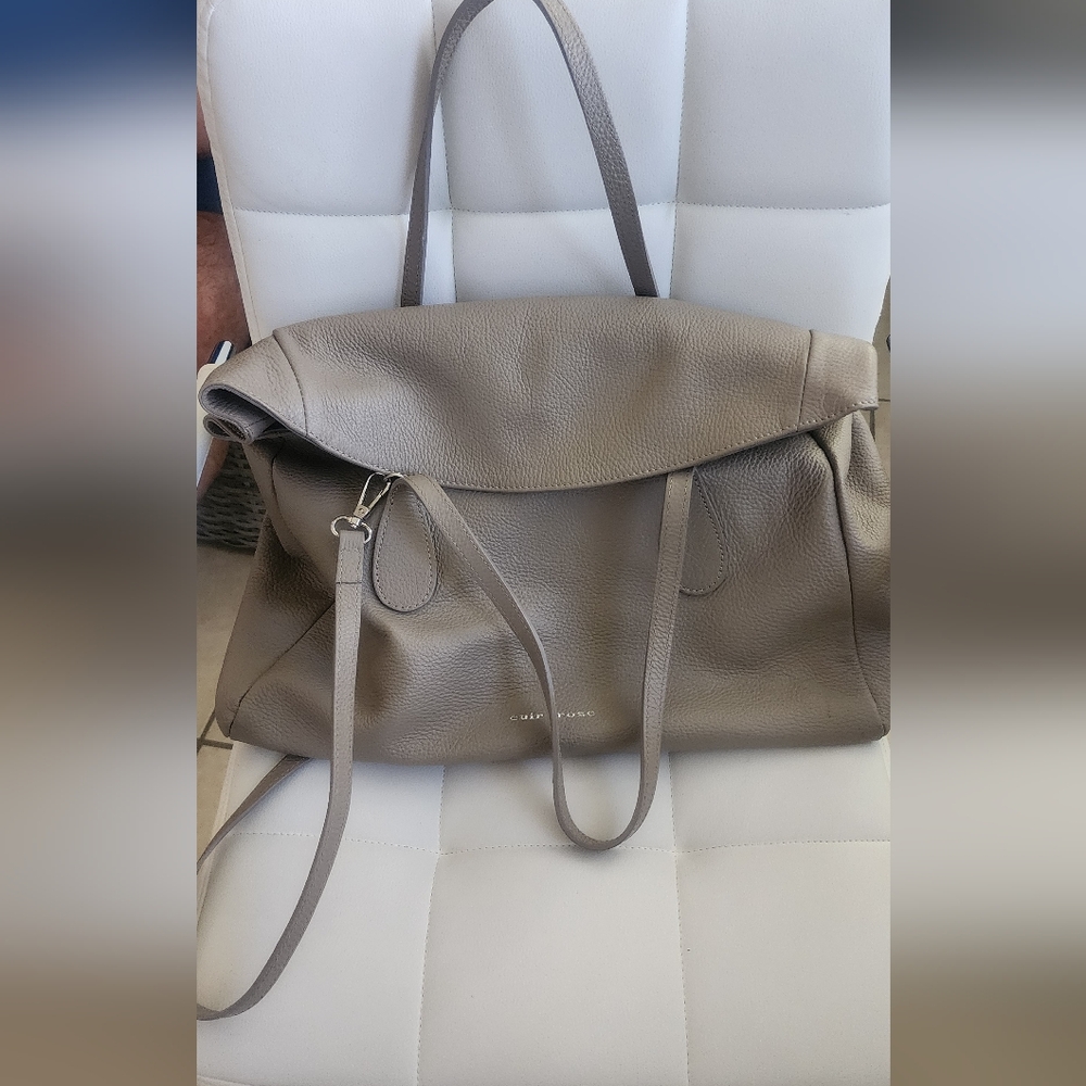 Gray Leather Tote Bag